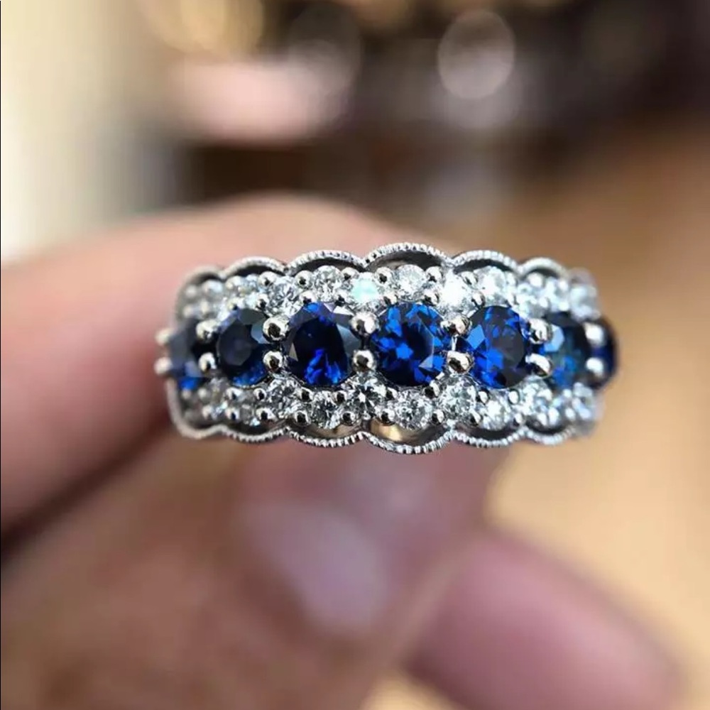 New Blue Stone Ring Crystal Round Zircon